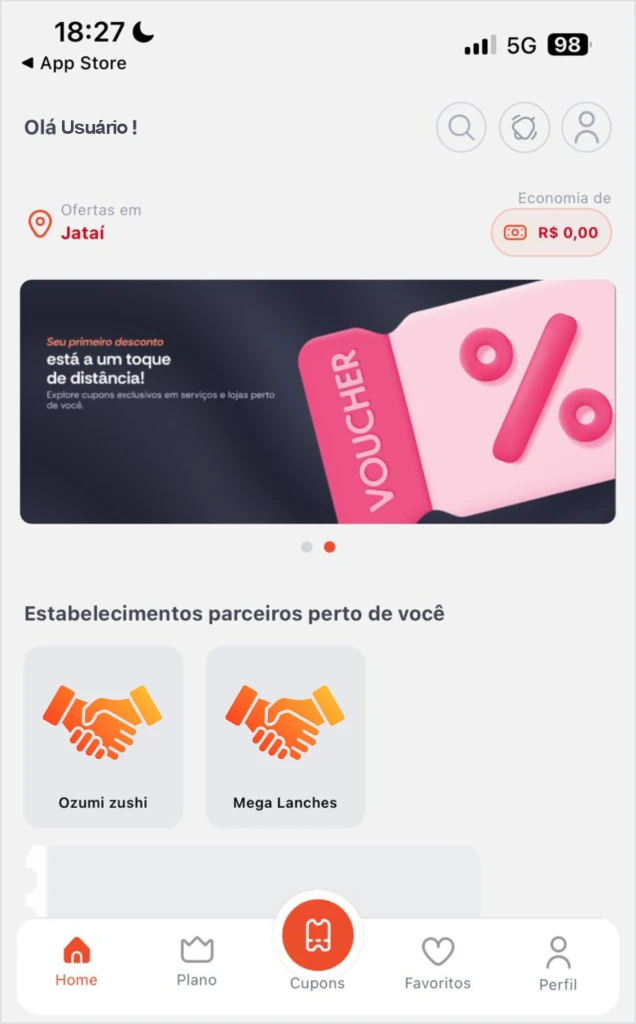 Interface do aplicativo Dobroou em um celular